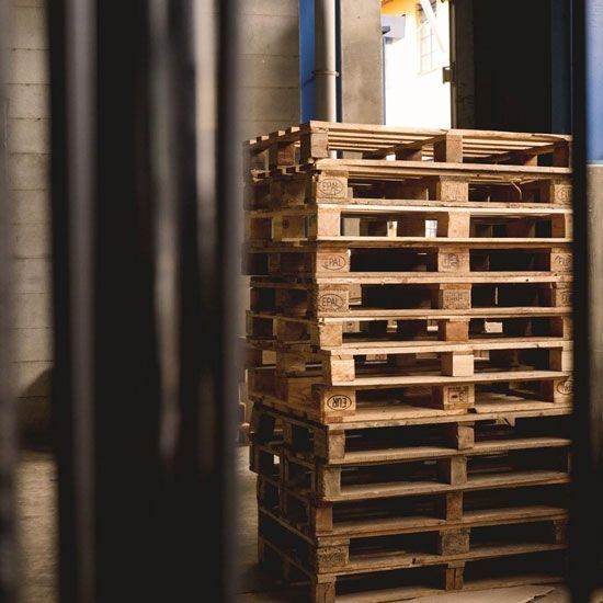 Stack of pallets in a warehouse